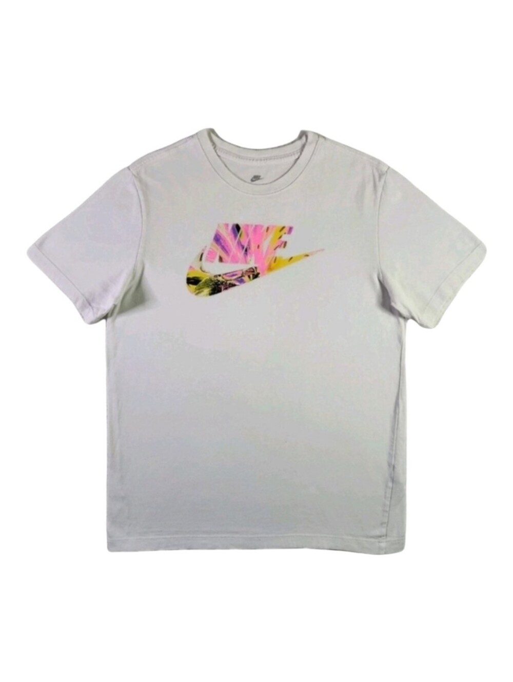 NIKE Psychedelic Colorful Swoosh Graphic Tee White Medium Retro Streetwear Shirt